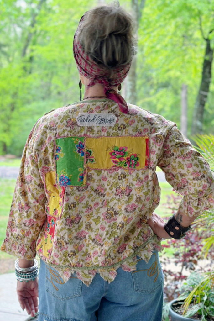 JADED GYPSY Floral Printed Mid Sleeve Dessert Winds Cotton Top