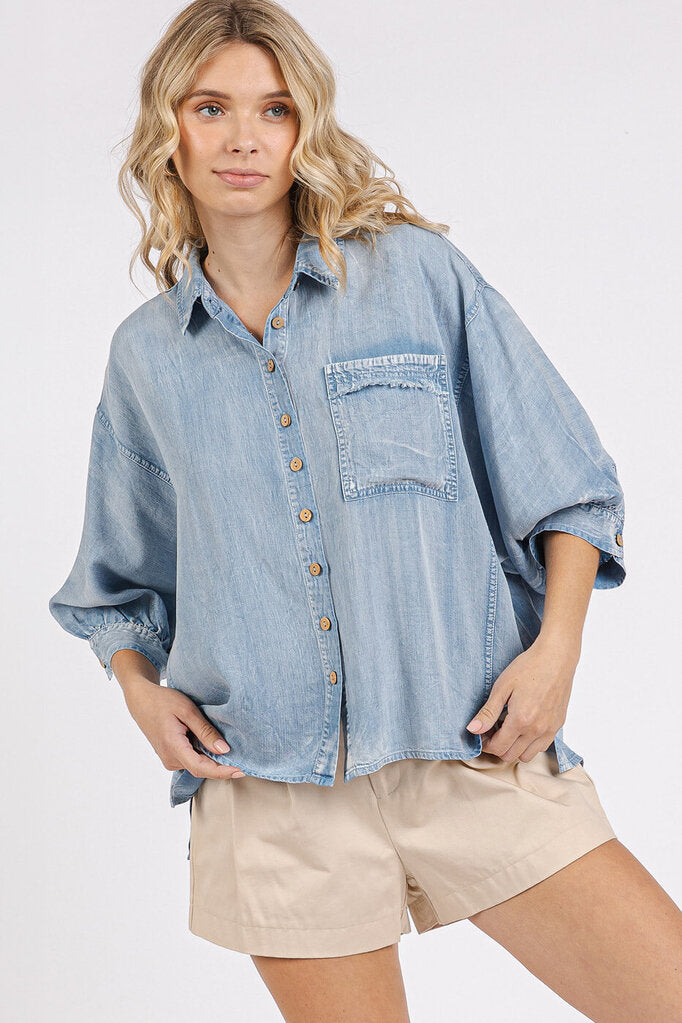 MITTOSHOP Light Denim Button Down Top