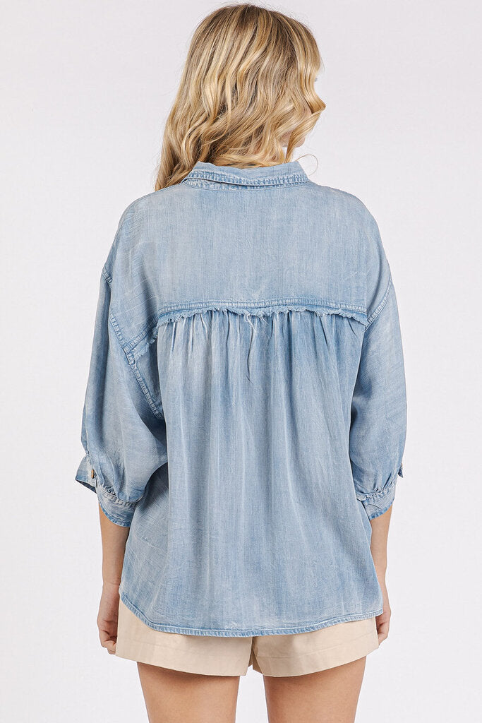 MITTOSHOP Light Denim Button Down Top