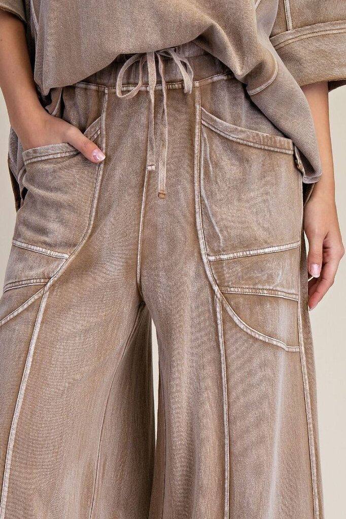 EASEL Cotton Camel Monkey Washed Terry Pants
