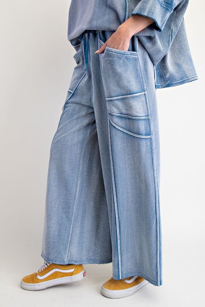 EASEL Cotton Denim Monkey Washed Terry Pants