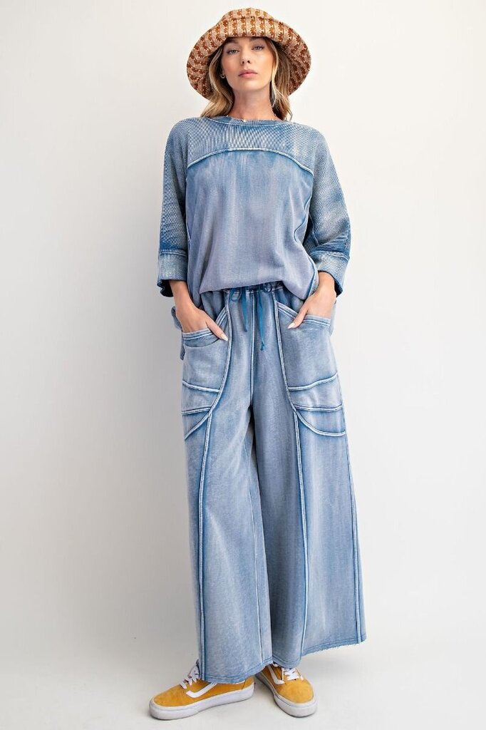 EASEL Cotton Denim Monkey Washed Terry Pants
