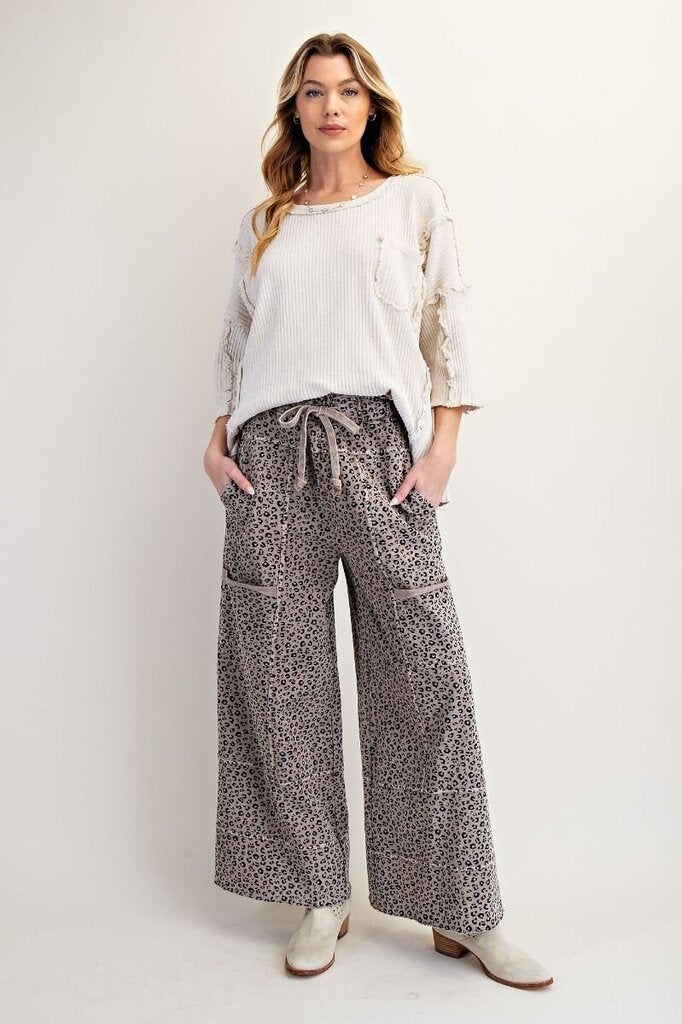EASEL Mocha Mineral Washed Terry Knit Lounge Pants