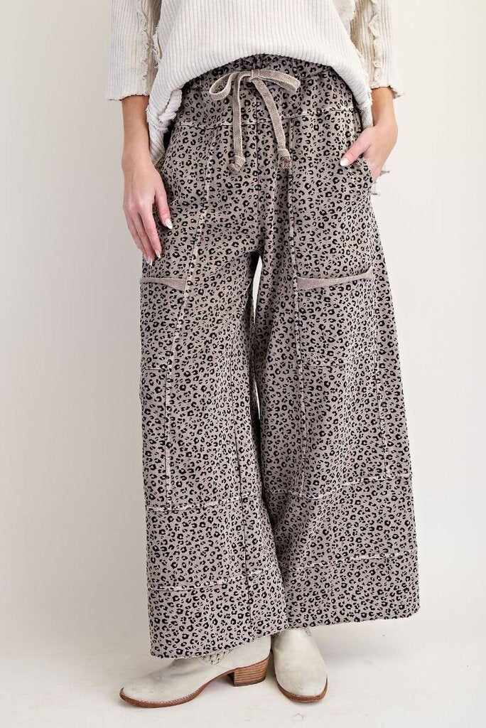 EASEL Mocha Mineral Washed Terry Knit Lounge Pants