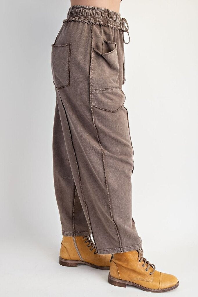 EASEL Mocha Mineral Wash Barrel Terry Lounge Pant