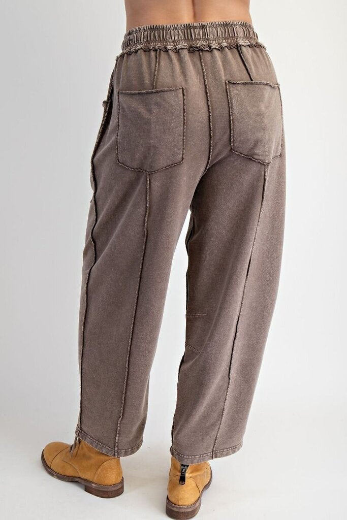 EASEL Mocha Mineral Wash Barrel Terry Lounge Pant