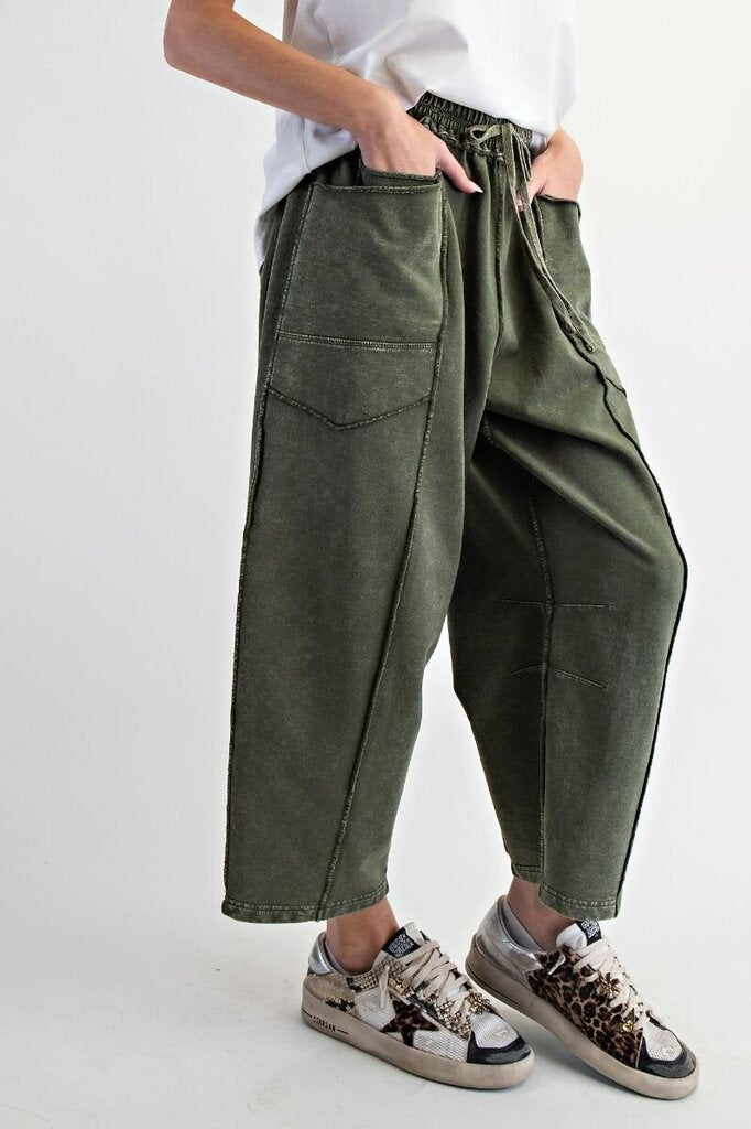 EASEL Green Mineral Wash Barrel Terry Lounge Pant