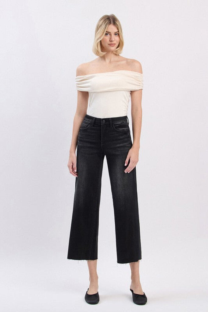 VERVET Black High Rise Super Soft Crop Slim Wide Jeans