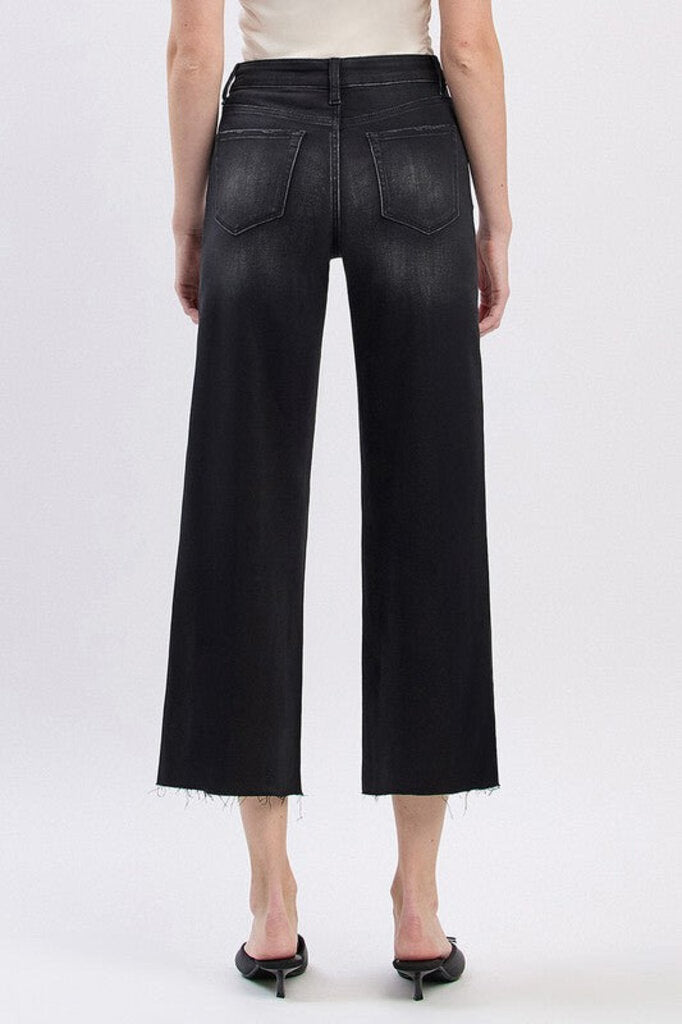 VERVET Black High Rise Super Soft Crop Slim Wide Jeans