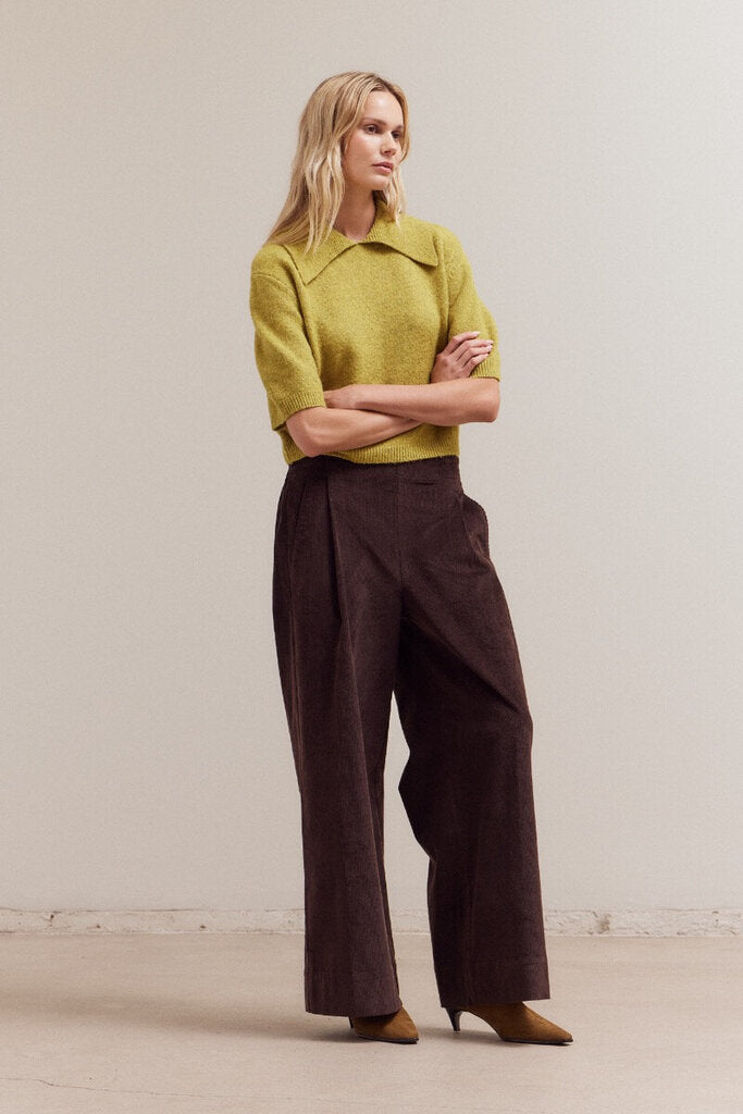 Grade & Gather Citron Collared Short Sleeve Sweater