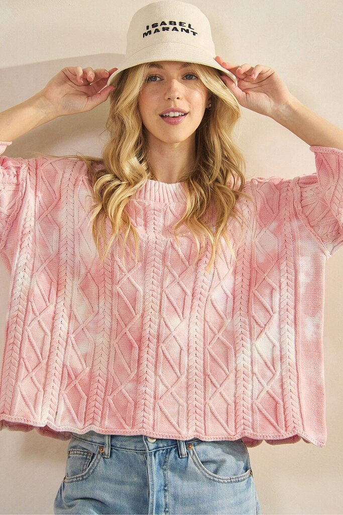 Sage & Fig Pink Marbling Mid Sleeve Cotton Sweater
