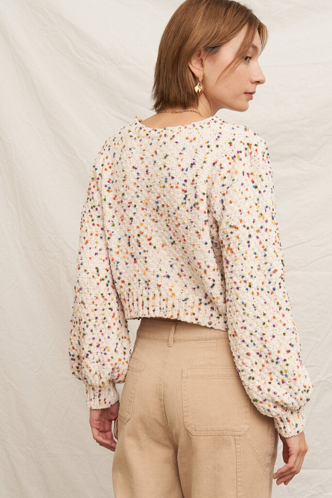 EN CREME Cream Confetti Puffed Long Sleeve Sweater