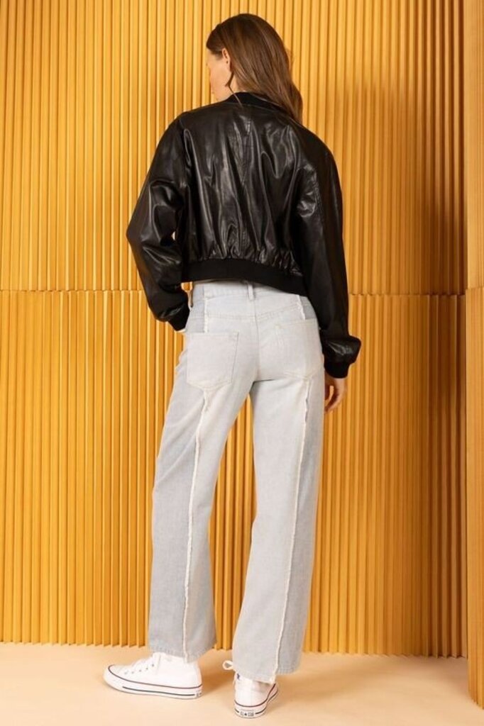 HEYSON Black Pleather Bomber Jacket