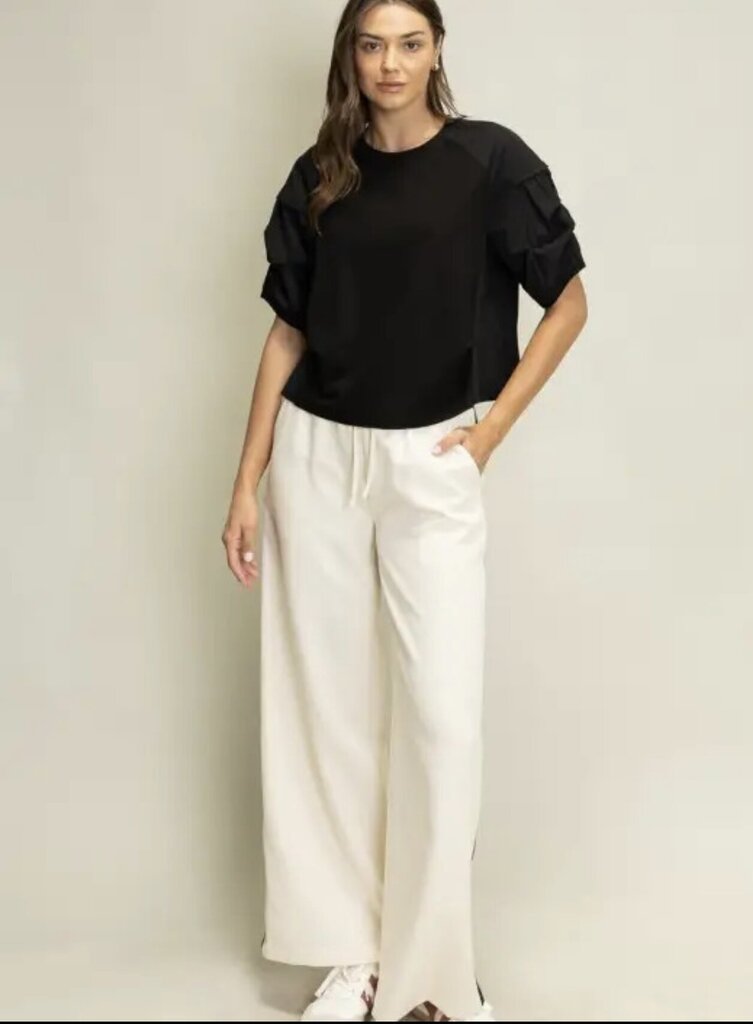 HEYSON Black Ruched Short Sleeve Cotton Top