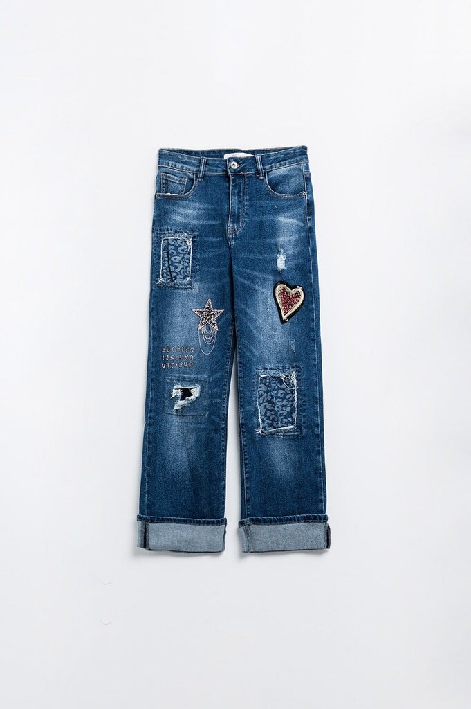 Q2 Denim Embellished Relaxed Fix High Rise Jean