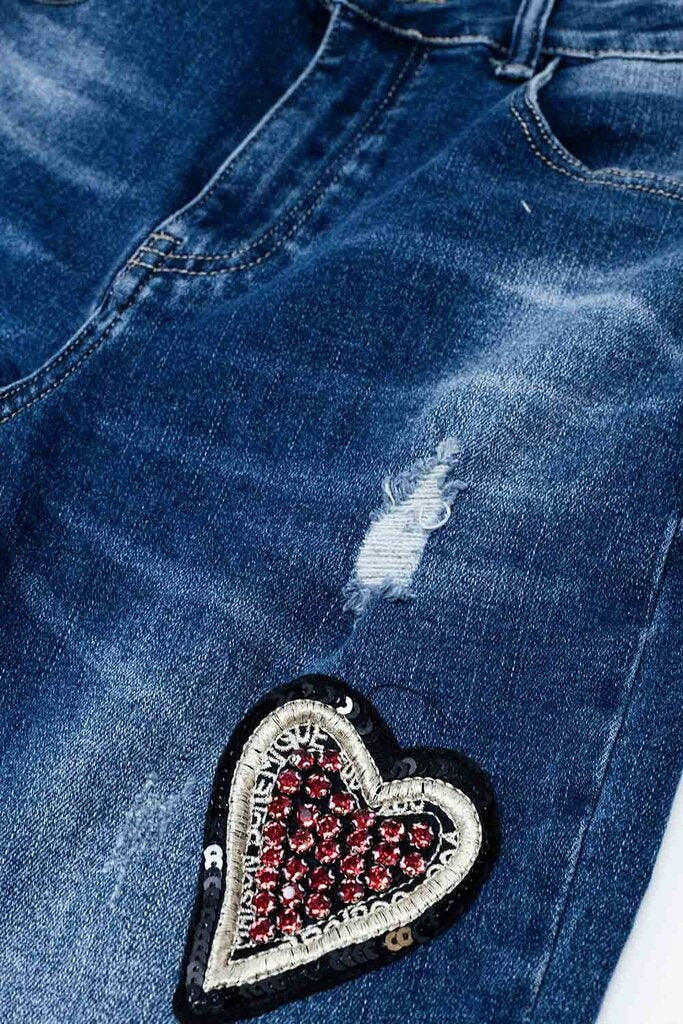 Q2 Denim Embellished Relaxed Fix High Rise Jean