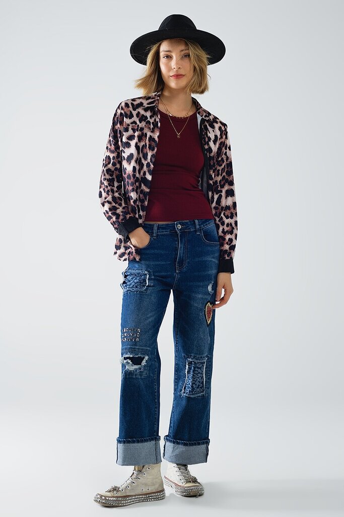 Q2 Denim Embellished Relaxed Fix High Rise Jean