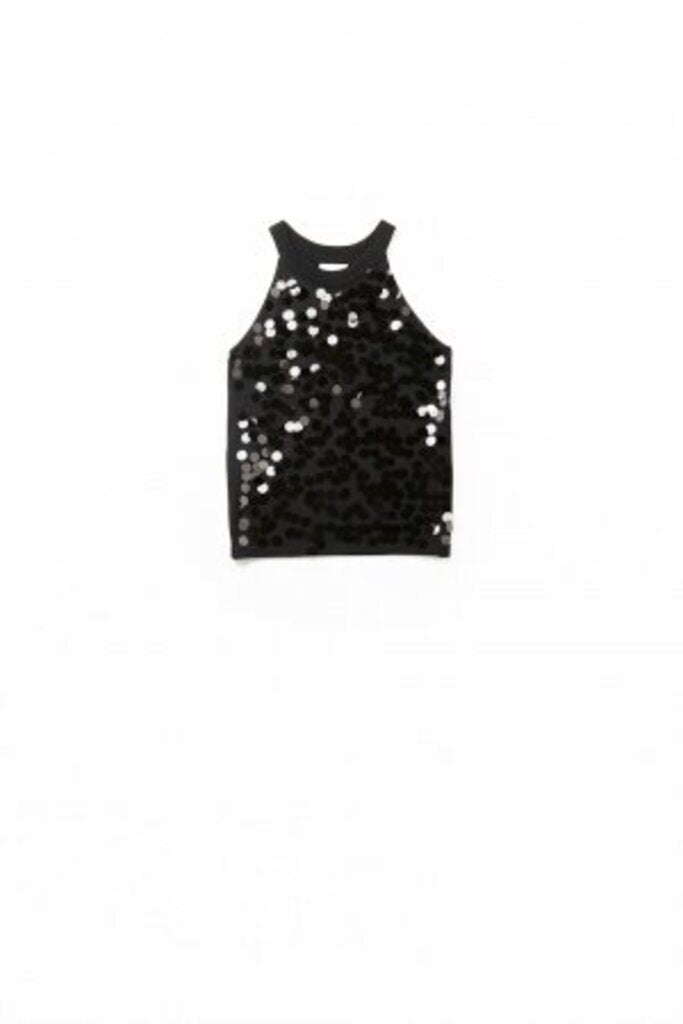 Q2 Sleeveless Black Knit Top with Sequins