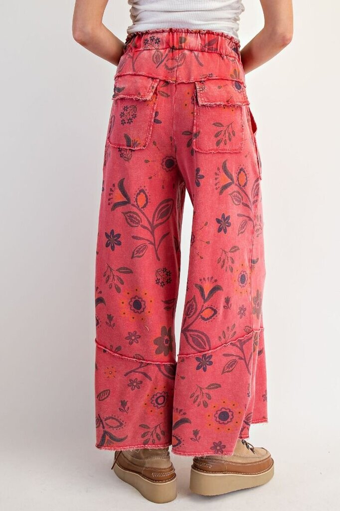 EASEL Red Mineral wash Floral Lounge Pant