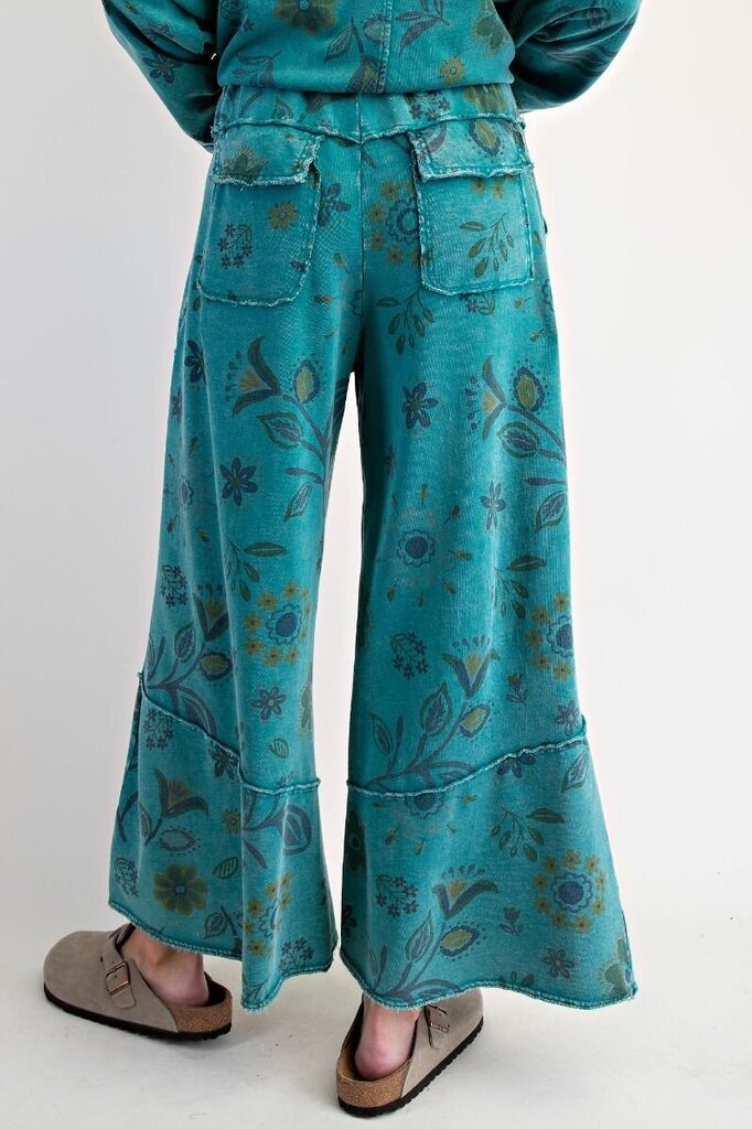 EASEL Teal Mineral Wash Floral Lounge Pant