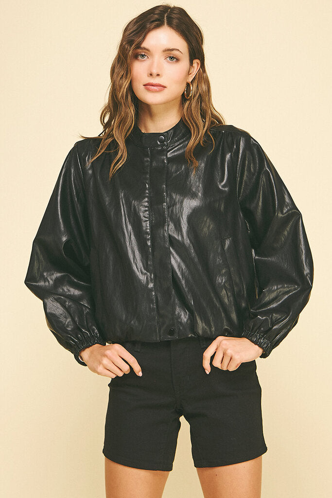 PINCH Black Faux-Leather Bomber Jacket
