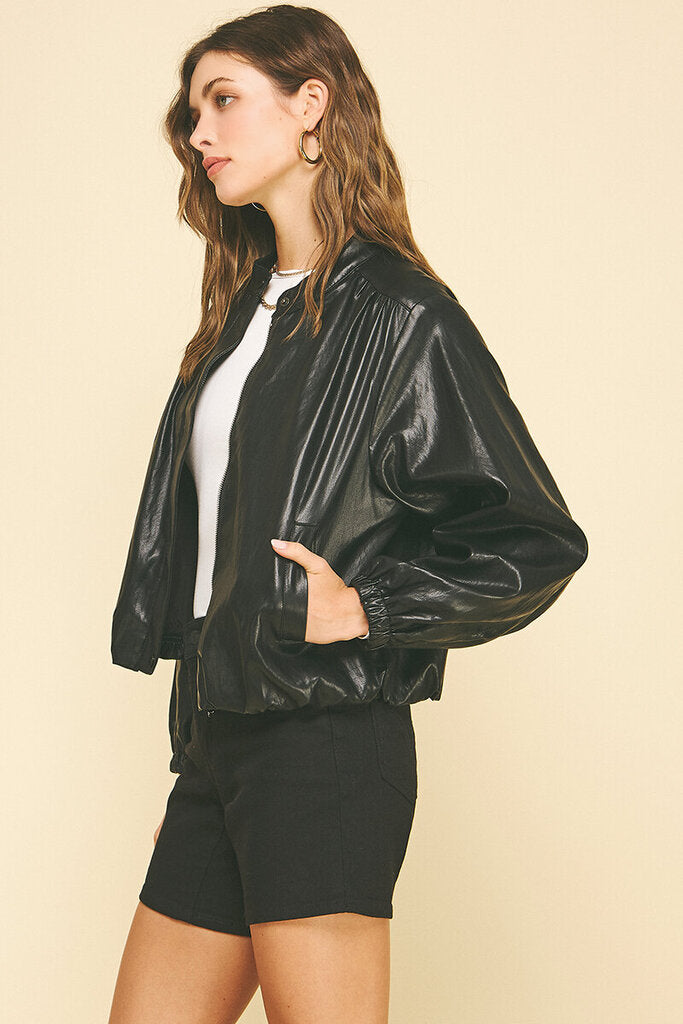 PINCH Black Faux-Leather Bomber Jacket
