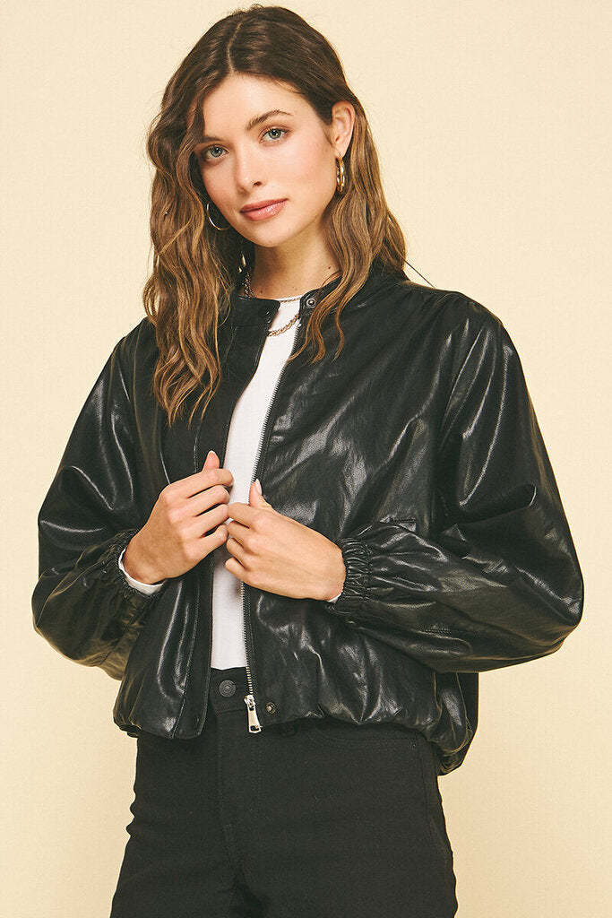 PINCH Black Faux-Leather Bomber Jacket