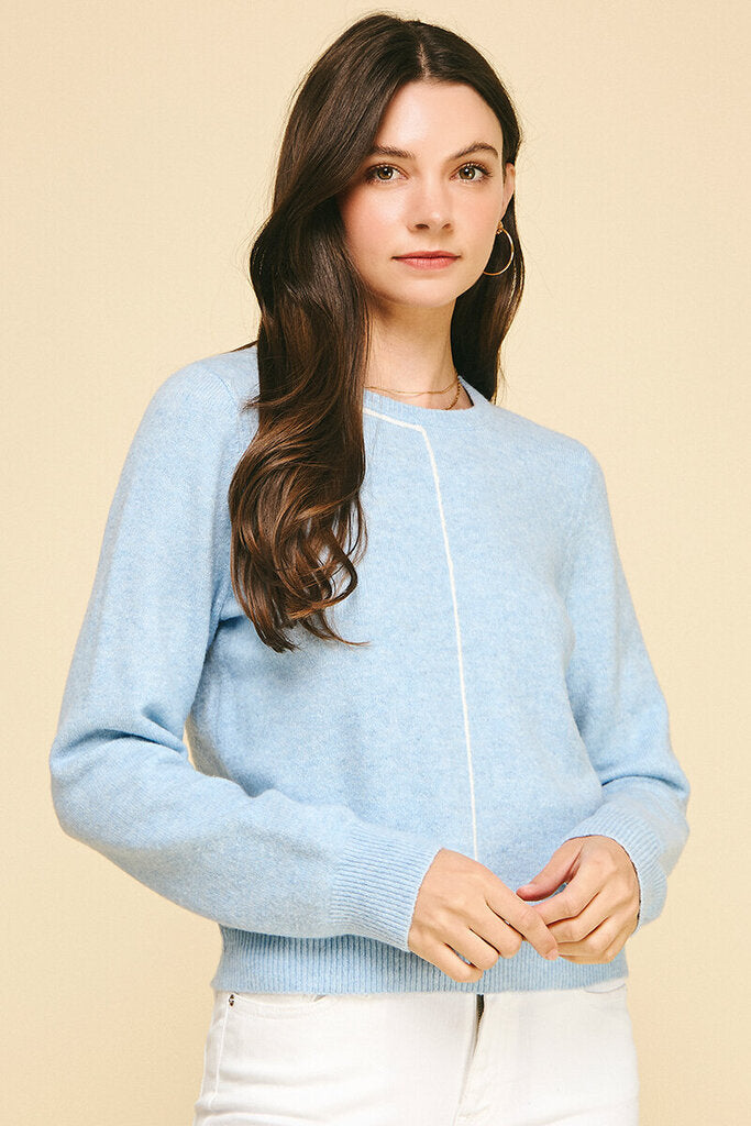 PINCH Light Blue Long Sleeve White Stitch Sweater