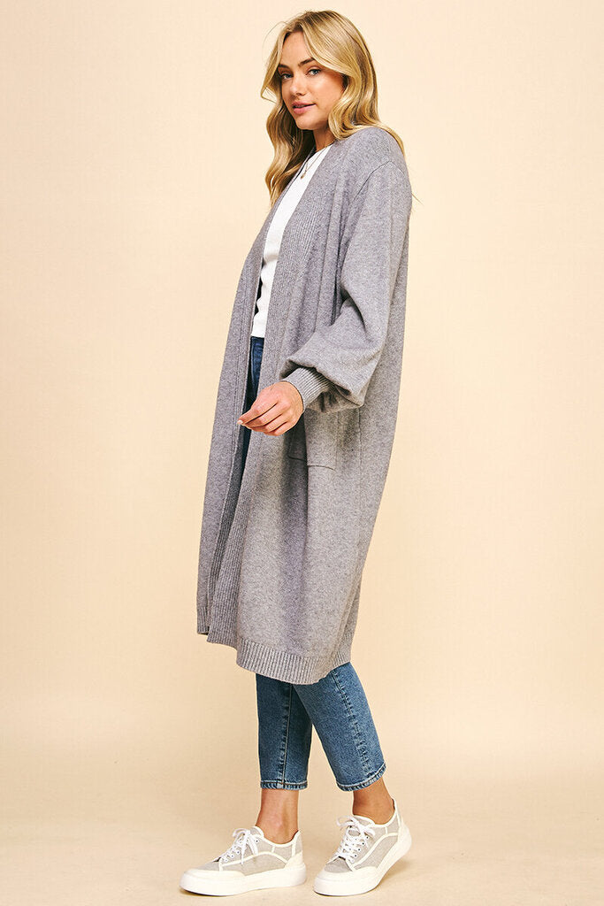 PINCH Heather Grey Ballon Sleeve Cardigan Sweater