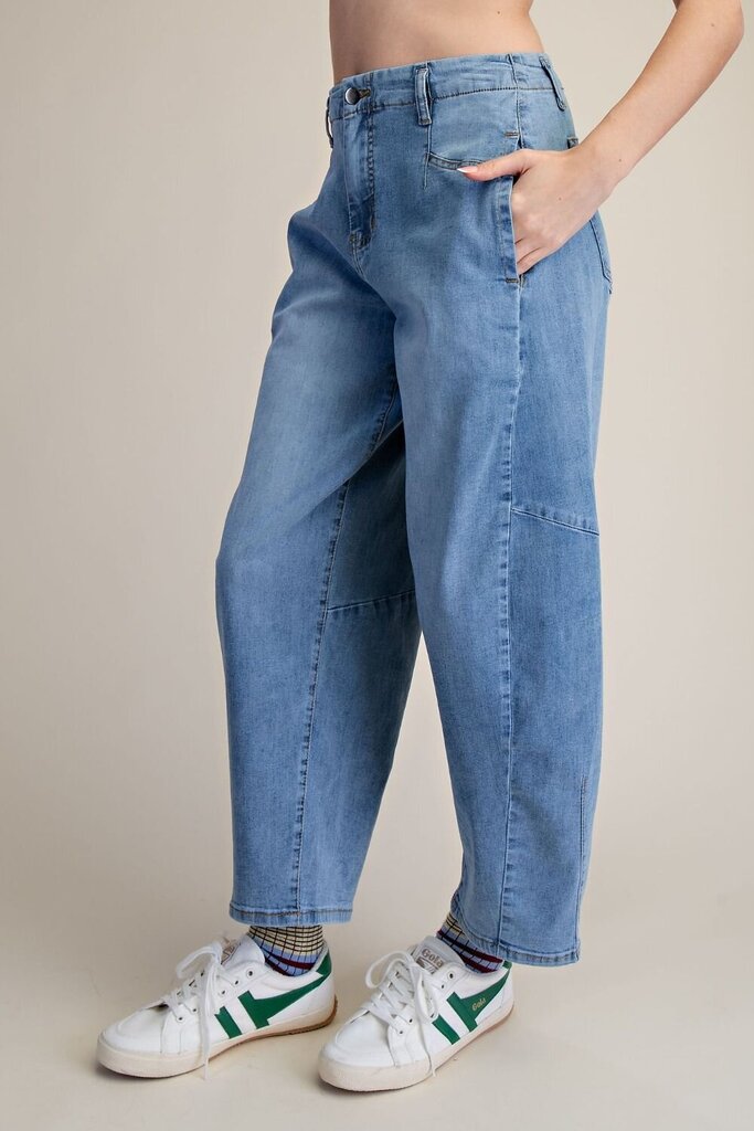 EASEL Washed Denim Barrel Jeans