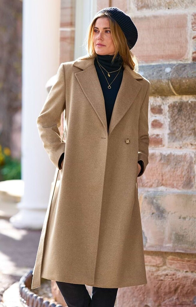 BRUAR Camel Cashmere Classic Wrap Coat NWT