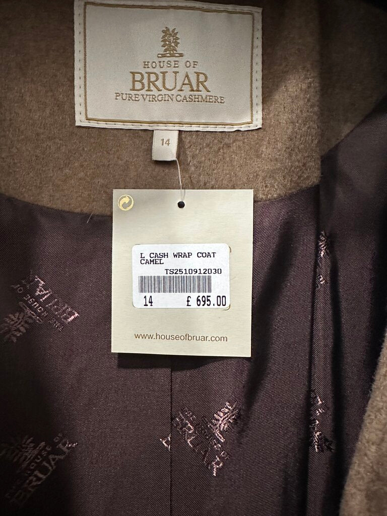 BRUAR Camel Cashmere Classic Wrap Coat NWT