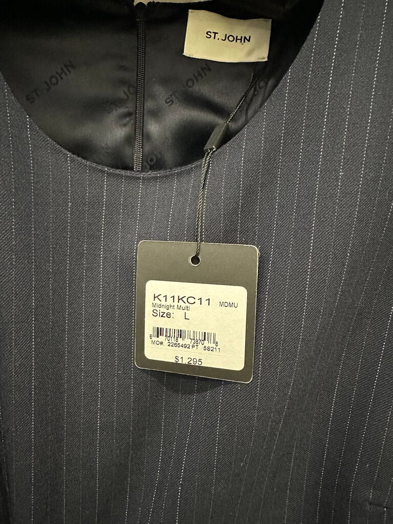 ST. JOHN Navy Pinstripe Cap Sleeve Size Large NWT