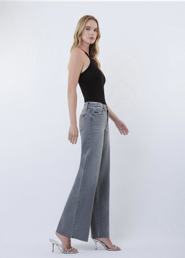 VERVET Grey Mid Rise Clean Cut Raw Hem Wide Leg Jeans