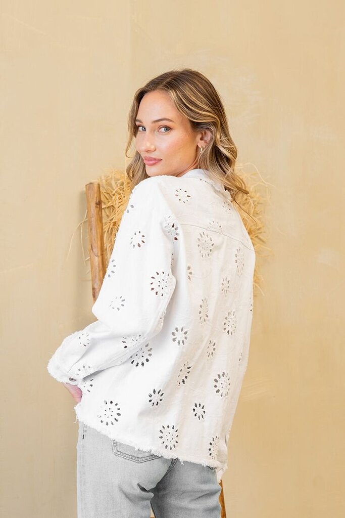 SEW IN LOVE White Denim Long Sleeve Eyelet Jacket