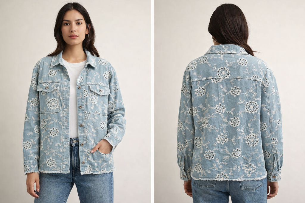 SEW IN LOVE Blue Denim Long Sleeve Eyelet Jacket