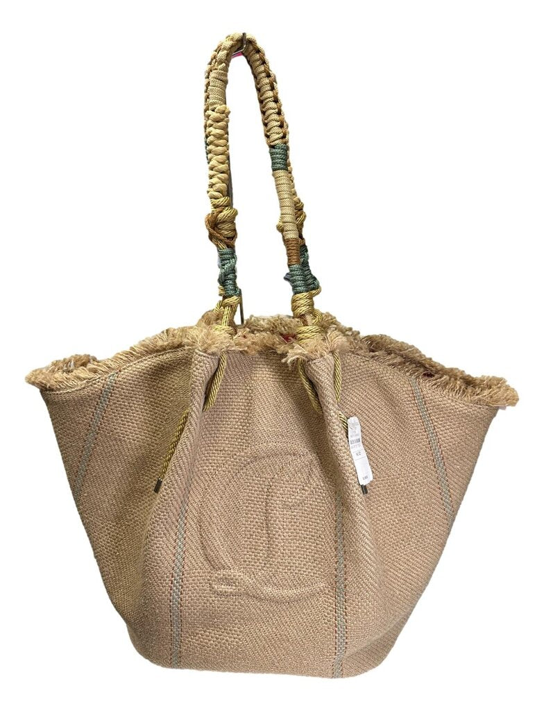 CHRISTIAN LOUBOUTIN By My Side Beige Jute Tote Bag NWT