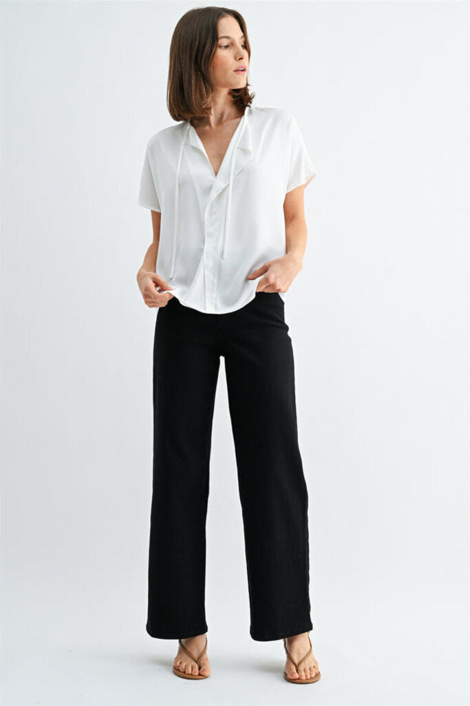 FUN2FUN White Split Neck Short Sleeve Blouse Top