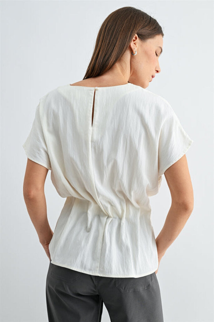 FUN2FUN Cream Short Sleeve Pleated Top