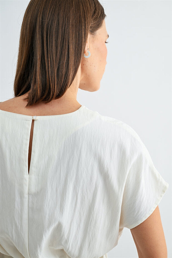 FUN2FUN Cream Short Sleeve Pleated Top