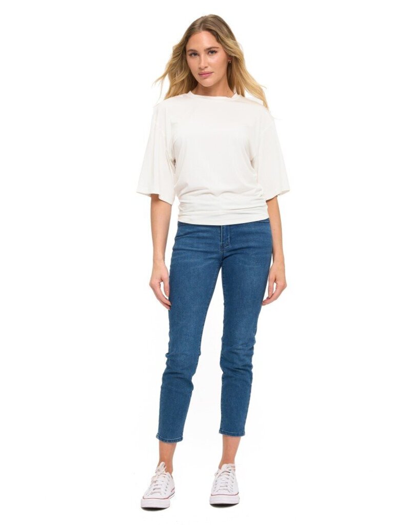 ARIELLA Ivory Short Sleeve Ruched Side Top