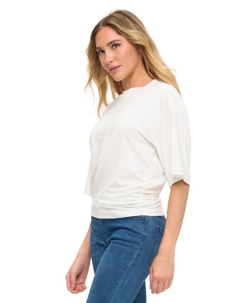 ARIELLA Ivory Short Sleeve Ruched Side Top
