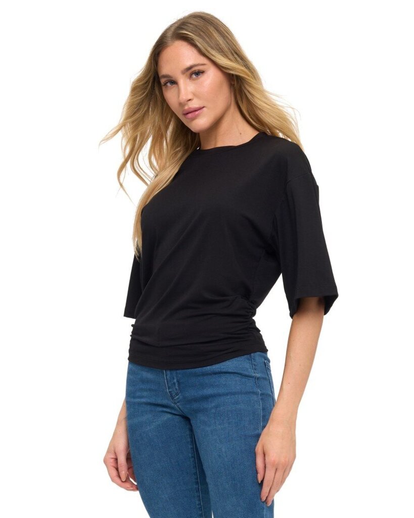 ARIELLA Black Short Sleeve Ruched Side Top
