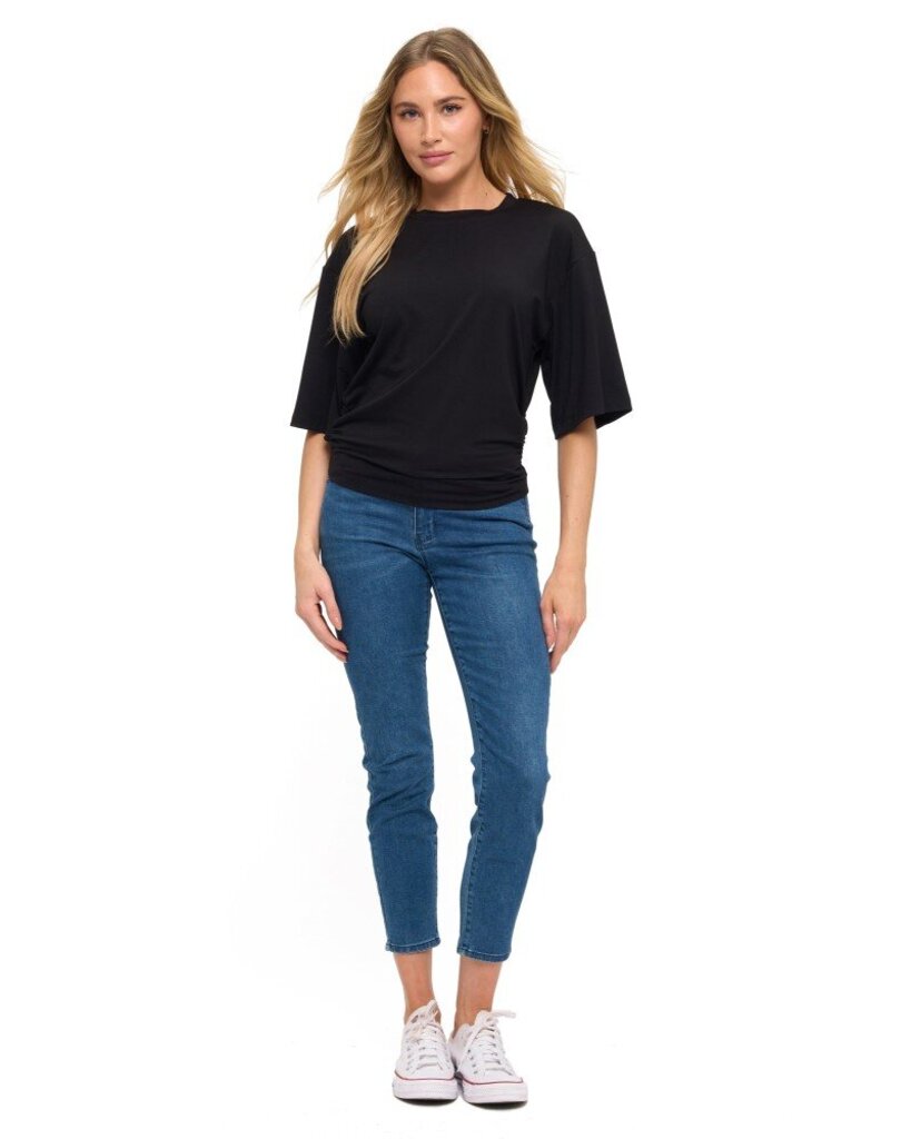 ARIELLA Black Short Sleeve Ruched Side Top