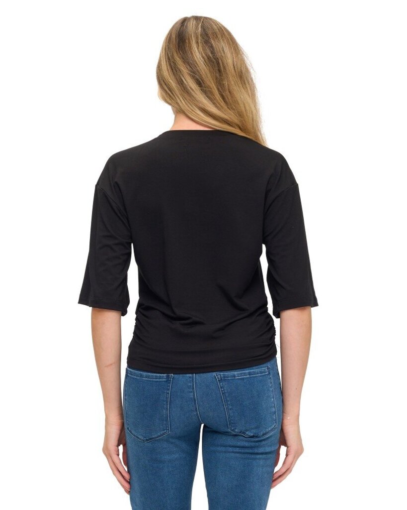 ARIELLA Black Short Sleeve Ruched Side Top