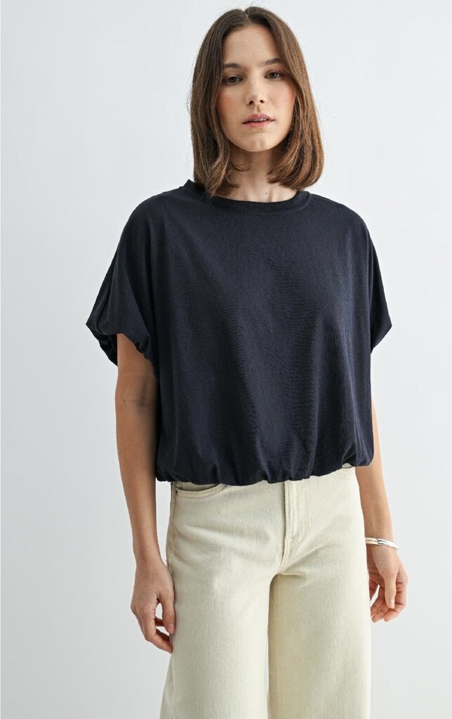 FUN2FUN Navy Short Sleeve Bubble Hem Top