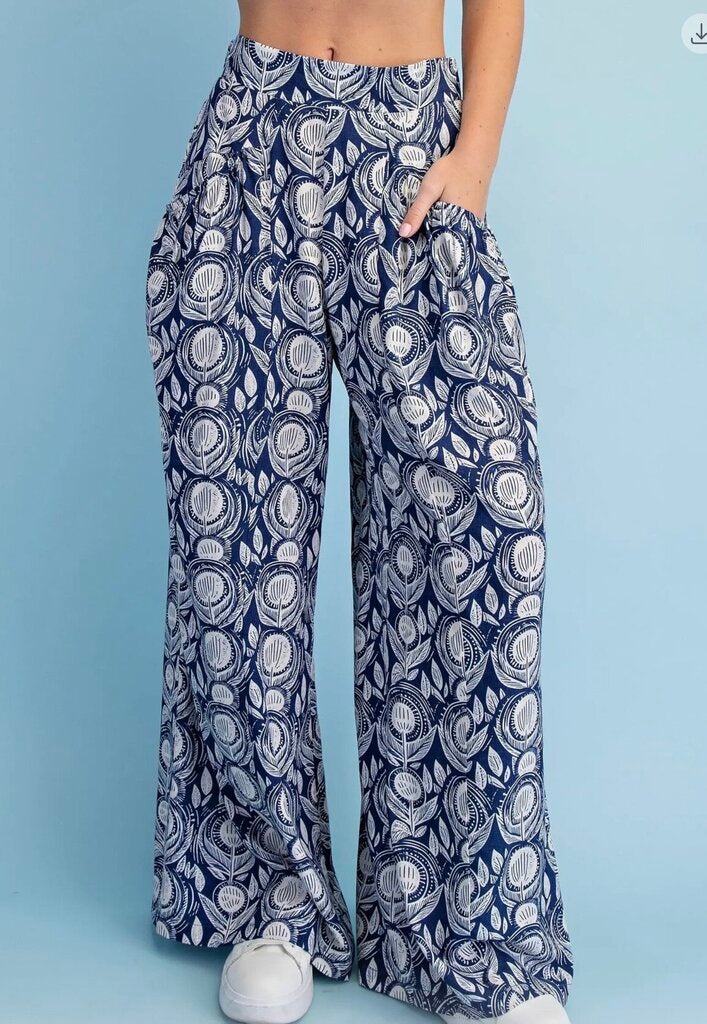 GIGIO Navy and Cream Wide Leg Pant