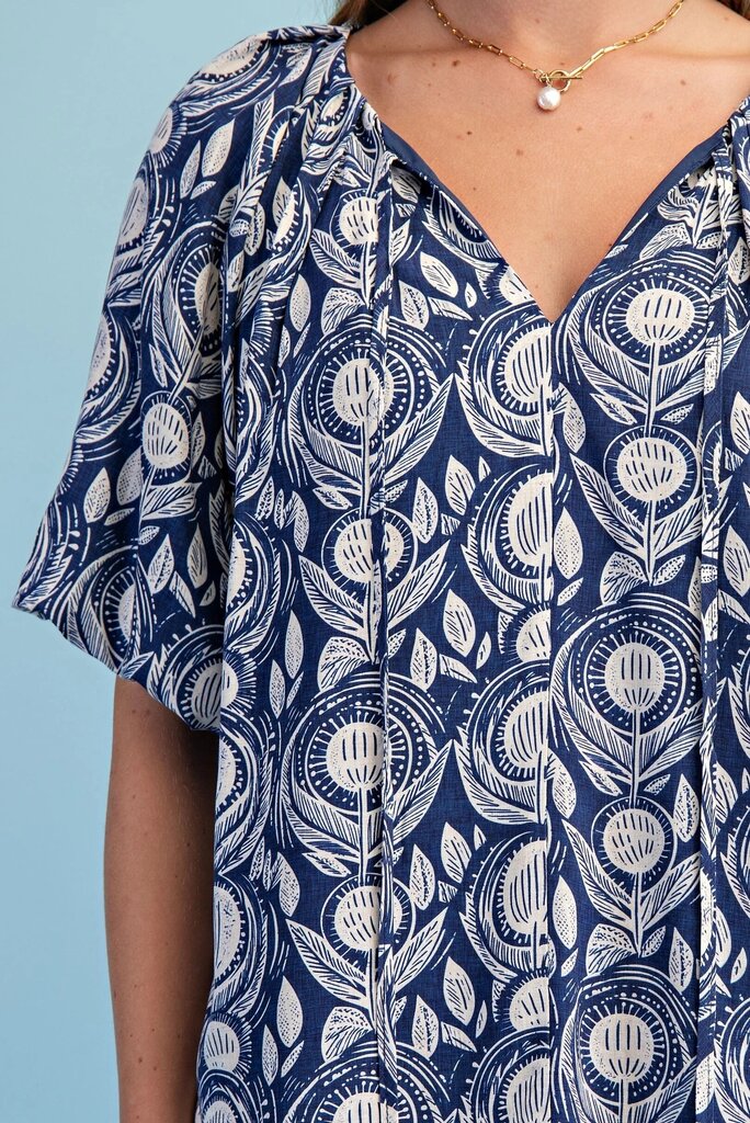 GIGIO Navy and Cream Short Sleeve Top