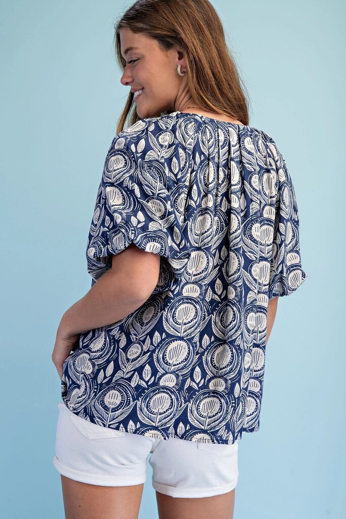 GIGIO Navy and Cream Short Sleeve Top