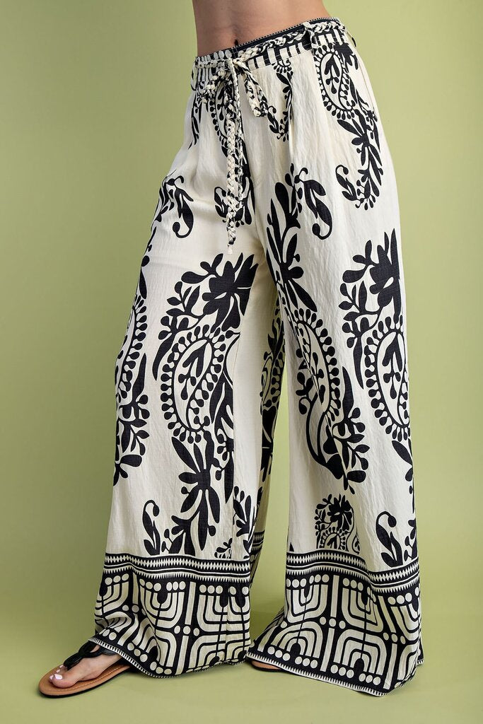 GIGIO Cream and Black Paisley Wide Leg Pant